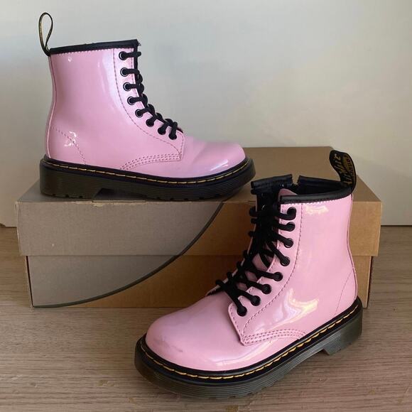 Dr. Martens 1460 Pink Leather Lace Up Zip Ankle Boots Girls  -Size 12 C - Picture 5 of 13